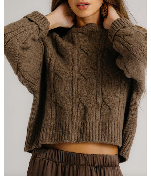 Tristan Cable Cashmere Crew - Swiss Brown